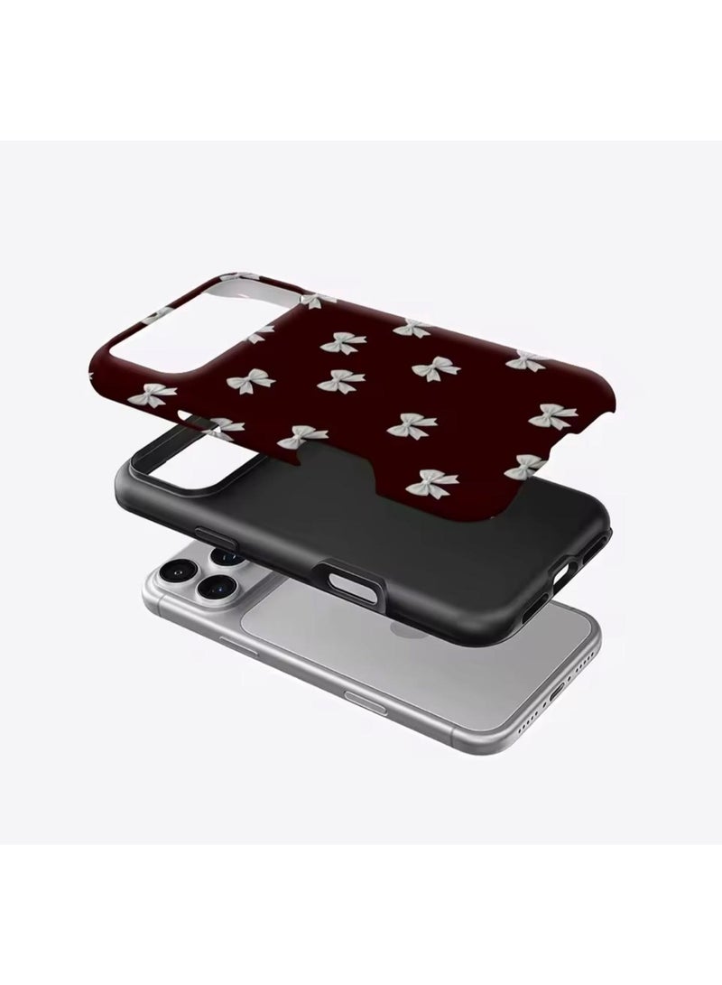 Potdemiel iPhone 17 Pro Max Elegant White Bows on Burgundy Magnetic Phone Case - Image 2